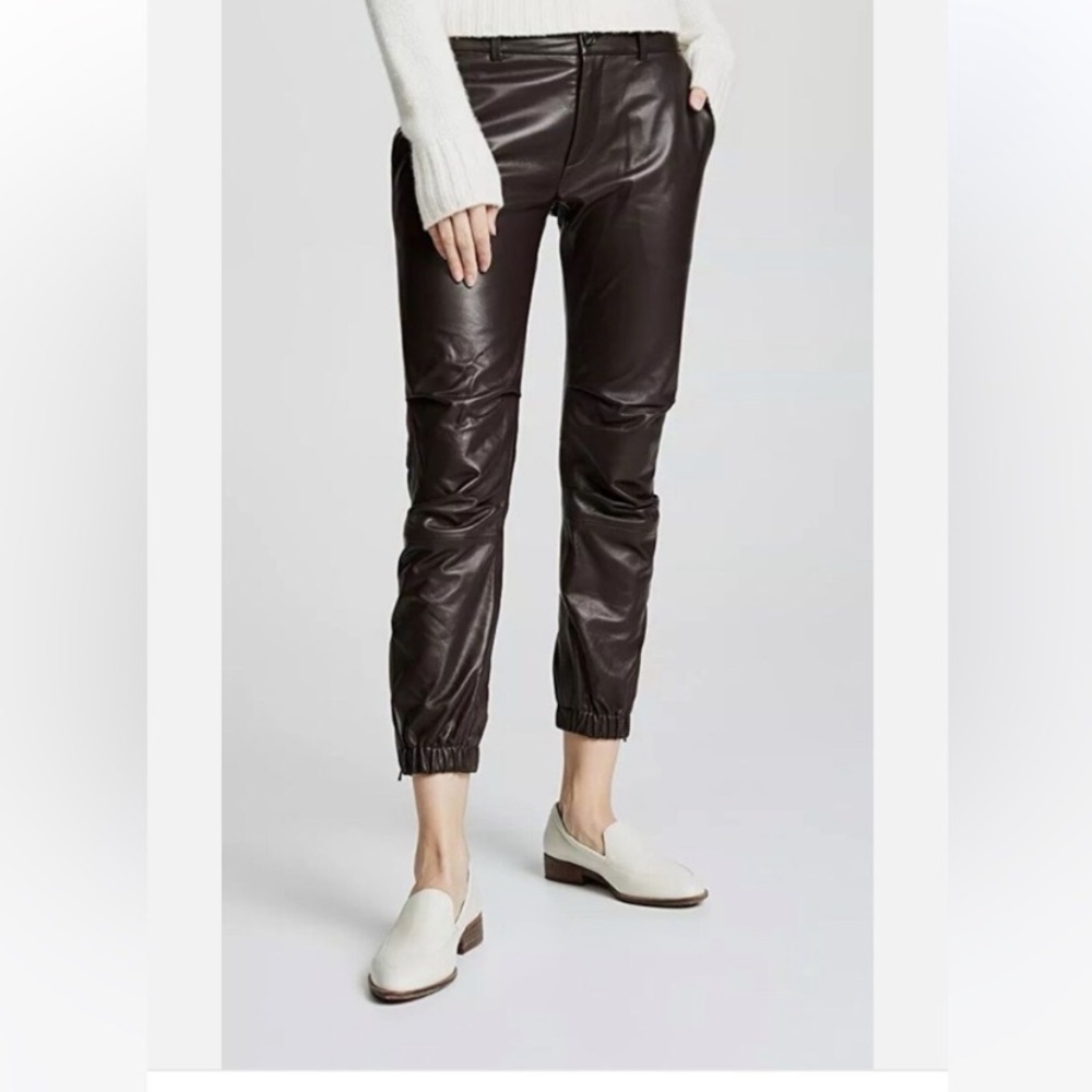Nili Lotan Lambskin Leather French Military Jogger Pants Dark Brown SZ 2